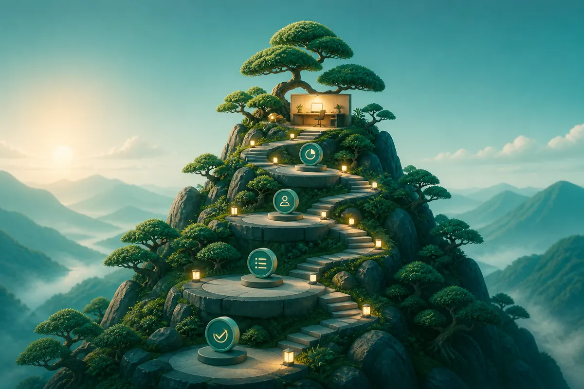 Góra produktywności Bonsai z etapami prowadzącymi do celu